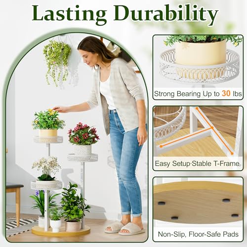 White Stand Plants, 3-Tier Metal Plant Stands for Outdoor Indoor Plants,Heavy Duty Flower Pot Stands for Multiple Plants,Decoration Display Racks for Patio Garden -WhiteFlower - color: WhiteFlower, size: 3-tiers