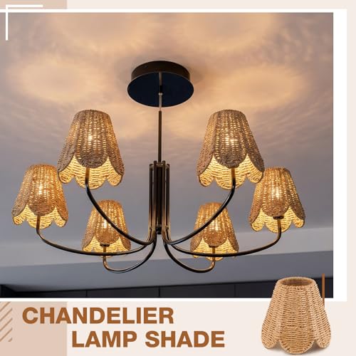 Glooglitter Small Clip-on Chandelier Rattan Lamps Set Shade Scalloped Lampshade 3"top x 6"bottom x 5-1/4"slant Height Empire Lamp Shade Chandelier or Accent Lamp(Paper Rope,Naturals,2 Pcs) - color: Naturals, size: Paper Rope
