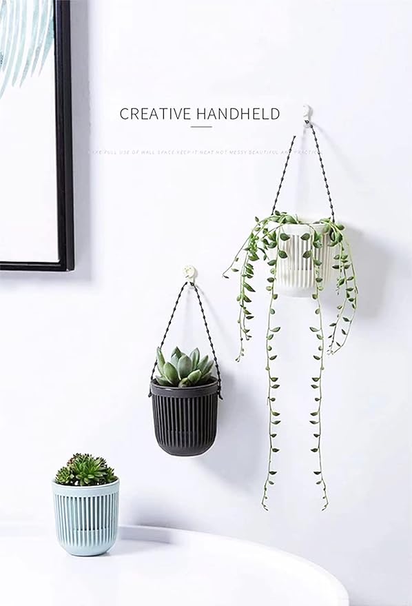 Melphoe 3.5‘’ Two-Piece Succulent Planters Pots with Drainage, Flexible Removable Handle, Flower Pots for Mini Plants Small Hanging Planter for Wall, Window (6 PCAK)