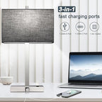 21" Touch Bedside lamps with 2 USB & AC Outlets, 3-Way Dimmable Bedside Table Lamps Set of 2 for Bedroom Living Room Office Reading, Black Shade Lamps for Night Stands, 5000K LED Bulbs Included - color: (2 Pack)-Black Linen& Brushed Nickel(Base)-5000K Bul