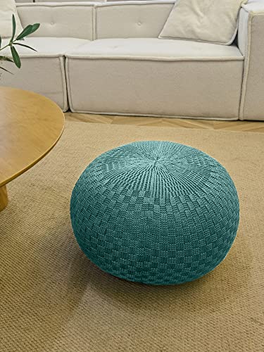 ARTPLAN Round Knit Pouf Hand Knitted,Outdoor Ottoman Foot Rest,Boho Home Decor for Living Room-Bedroom - color: Agate Green