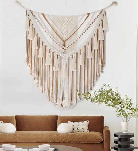 Jakalin Macrame Wall Hanging Macrame Wall Decor Boho Panels Handmade Craftsmanship Yarn Wall Art Living Room Bedroom Home Decor 31" Wx 39" L - color: Brown1