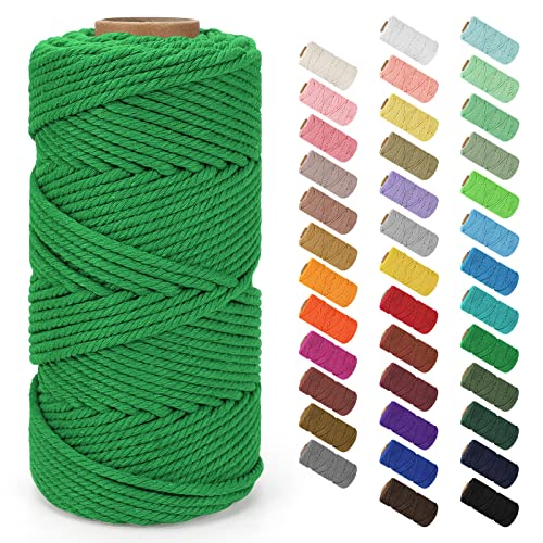 Macrame Cord 4mm x 109Yards (328Feet), Natural Cotton Macrame Rope - 4 Strands Twisted Macrame Cotton Cord for Wall Hanging, Plant Hangers, Crafts, Gift Wrapping and Wedding Decorations, Forest Green - color: Forest Green, size: 0.16 in x 109 yd