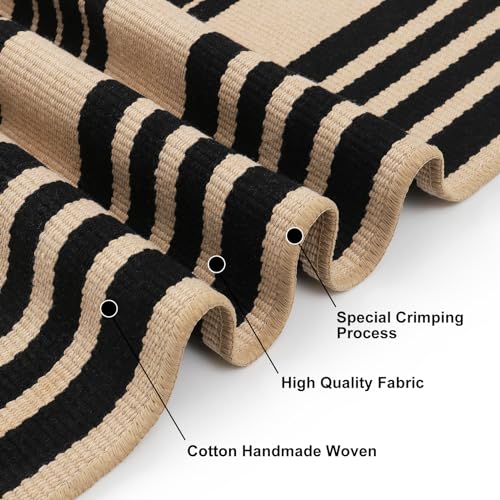 KIMODE Front Door Mats 24"x51", Black and Khaki Striped Layered Door Mats Outdoor,Machine Washable Farmhouse Front Porch Rug Decor Cotton Hand Woven Entryway Rug for Doorway - color: Black and Khaki Stripes, size: 2' x 4'3" (Rectangular)