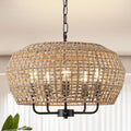 20" Boho Rattan Chandelier for Dining Room,5-Light Hand-Woven Natural Rattan Ceiling Light Fixture with Adjustable Chain,E12 Sockets Dimmable Pendant Light for Kitchen Living Room Hotel(Black) - color: Black 5-Light 20" Round