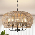 20" Boho Rattan Chandelier for Dining Room,5-Light Hand-Woven Natural Rattan Ceiling Light Fixture with Adjustable Chain,E12 Sockets Dimmable Pendant Light for Kitchen Living Room Hotel(Black) - color: Black 5-Light 20" Round
