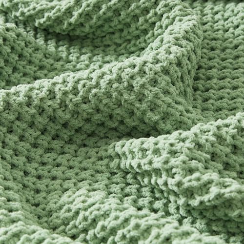 WESHIONGOO Throw Blanket for Couch Soft Knit Throw Blanket with Chenille Yarn Non-Shedding, Chenille Blanket for Living Room Bed Sofa(Sage Green, 50"*60") - color: Sage Green