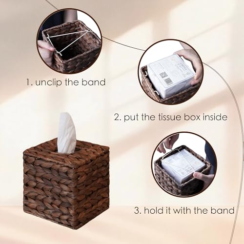 Set of 2 Water Hyacinth Handwoven Tissue Box Cover, Handcrafted Square Facial Tissue, Natural Handmade Wicker Napkin Box Holder, Rustic Decorative on Bathroom, Table, Office, Boho Decorative, Coffee - color: Coffee, size: 2 pack