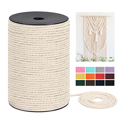Macrame Cord 3mm x 240Yards（720Feet, Natural Cotton Macrame Rope - 3 Strands Twisted Macrame Cotton Cord for Wall Hanging, Plant Hangers, Crafts, Gift Wrapping and Wedding Decorations - color: Natural Color, size: 0.12 in x 240 yd