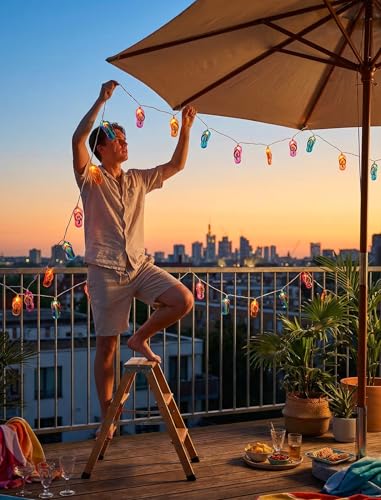 Multicolor Beach Flip Flop String Lights, 8.5Ft Beach Themed Outdoor Party Lights with 10 Multicolor Slipper Lights, Summer Ocean Decorations String Lights for Bedroom Camping Decks Party Lighting - color: Beach Shoes String Lights