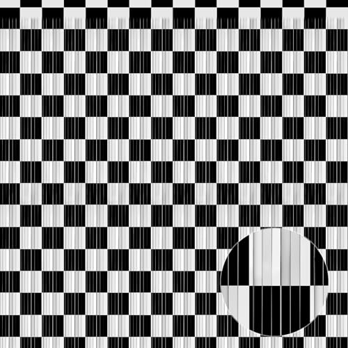 Crosize 2 Pack 3.3 x 9.9 ft Race Car Party Decorations Fringe Curtains, Black & White Tinsel Curtain Backdrop for Parties, Door Streamers, Glitter Streamer Backdrop for Birthday Decoration - color: Black & White, size: 2 Pack