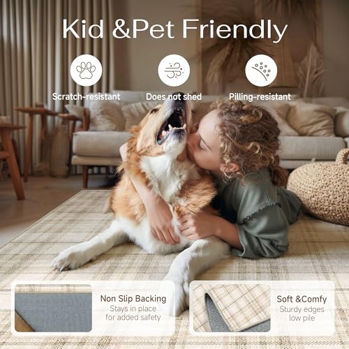 2'6x8 Beige Runner Rug for Kitchen Machine Washable Low Pile Checkered Carpet Modern Accent Soft Non Slip Rug for Bathroom Bedroom Nursery Indoor - color: Beige, size: 2'6" x 8' (Runner)