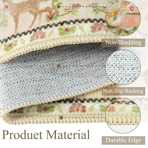 3x5 Area Rug Washable, Non-Slip Small Rug Carpet, Floral Boho Low Pile Soft Throw Rugs for Entryway, Bedroom, Kids Room, Dorm, Office, Nursery, Vintage Home Decor（Beige） - color: Beige, size: 5' x 3' (Rectangular)