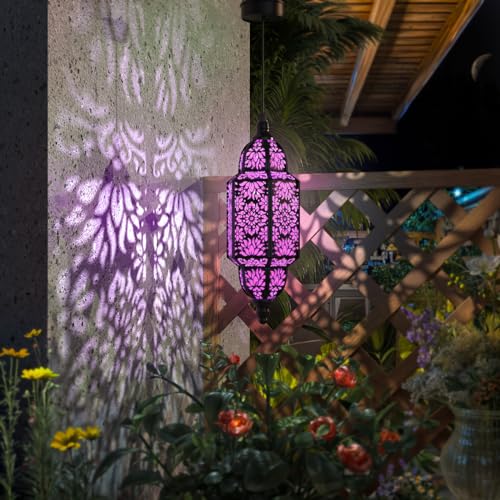 Twinkya Hanging Solar Lights Outdoor Garden Decorative Solar Lantern Waterproof Metal Moroccan Outdoor Decorations for Patio Pathway Yard Porch Backyard Garden Decor (Purple, 1 Pack) - color: Purple, size: 1pack