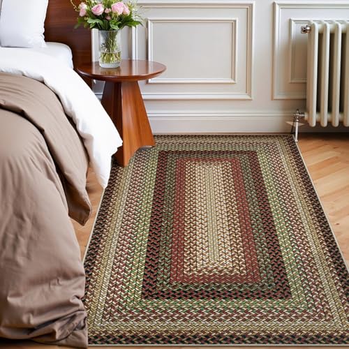 Ileading Faux Braided Area Rug 3'x5' Washable Farmhouse, No-Shed Non-Slip Woven Carpet, Pet Friendly Stain Resistant Jute Style Rug for Kitchen Bedroom Bathroom Entryway - color: Multi Color-red, size: 3' x 5'(Rectangular)
