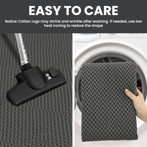IOHOUZE Washable Runner Rug 2x5 Non Slip Runners for Hallways Entryway Runner Indoor, Kitchen Throw Rug Woven Cotton Floor Carpet for Hall Entrance Bedroom, Grey/Black - color: Grey/Black, size: 2' x 5' (Runner)