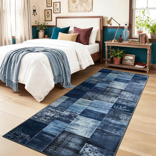 Tepook Modern Runner Rug for Living Room, 2x6 Washable Rugs for Bedroom Hallway, Geometric Patchwork Runner Rug Non-Slip Indoor Throw Carpet for Entryway Kitchen Office Home Decor, Blue - color: Blue, size: 2 X 6 Feet