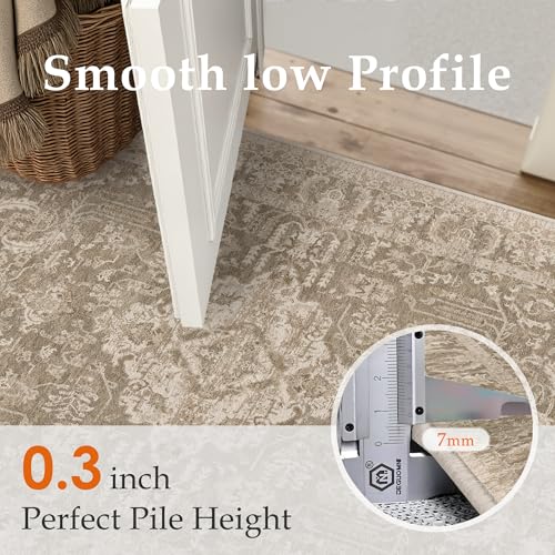 HUGEAR 2x6 Runner Rug Taupe Machine Washable Area Rug Room Decor Distressed Vintage Hallway Rugs Non Slip Carpet Low Pile Rugs for Kitchen Laundry Living Soft Lightweight - color: C| Taupe, size: 2' x 6' (Runner)