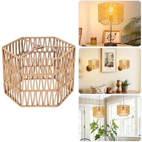 Rattan Lamp Shades, Large Lamp Shades for Table Lamps, Boho Lampshades for Floor Lamps, 12.8"Natural Wicher Shade Replacement, Assembly Required