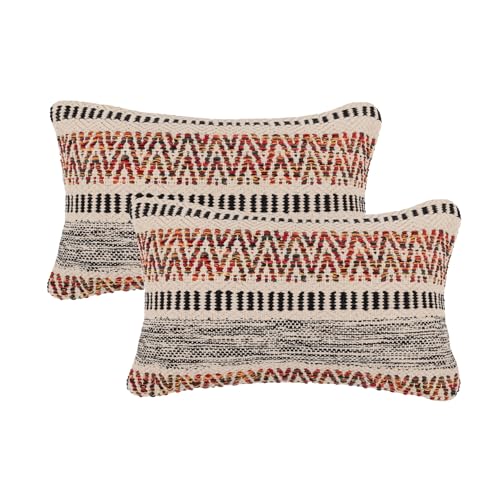 · REDEARTH · Boho Textured Throw Pillow Cushion Covers - Lumbar Woven Tufted Decorative Farmhouse Cases Set for Couch, Sofa, Bed, Chair, Dining, Covered Patio; 100% Cotton (12"x20", Multi) Pack of 2 - color: Multicolor, size: 12" x 20" (Pack of 2)