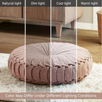 Intelligent Design Loretta Round Chenille Tufted Floor Pillow with Elegant Pleated Design, Large Boho & Vintage Decorative Throw Pillow for Sofa, Bed, or Chair, 22" x 6", Blush