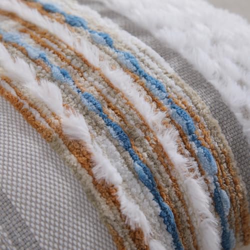 Boho Throw pillow covers 18x18 set of 2 farmhouse decorative Couch pillow covers neutral Accent throw pillows covers striped outdoor cushion covers square textured chenille pillow cases for sofa bed - color: Z Camel Blue
