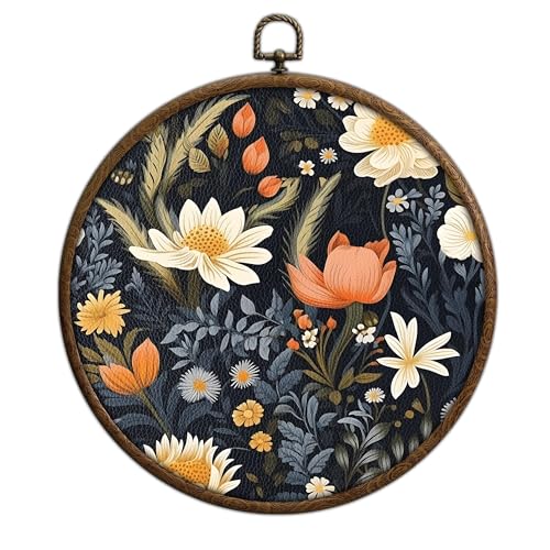 Round Wall Decoration, Boho Flowers Wall Art, Midcentury Modern Printed Canvas Wall Hanging for Bedroom Kitchen Office, Bedroom Wall Decor, Living Room Wall Art, Circular Wall Hanging with Hooks,19 - color: Vintage18