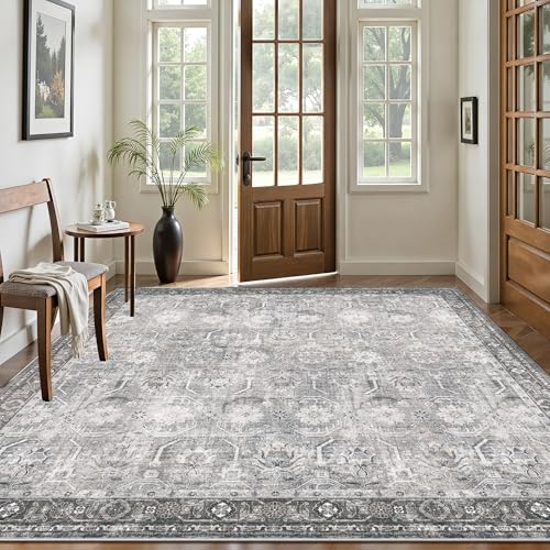 6x6 Square Area Rug, Soft Non Slip Low Pile Washable Rug, Boho Modern Area Rug for Bedroom, Laundry Room, Distressed Grey - color: Distressed Grey, size: 6x6 (Square)