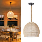 Arturesthome Natural Rattan Pendant Light for Kitchen Island, Woven Lamp Shade Chandelier, Hanging Ceiling Light, Handmade Lampshade Rope Lamp D15.7in*13.7in - size: 15.7″W x 13.7″H