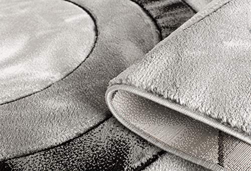 GLORY RUGS Area Rug Modern 5x7 Grey Black Circles Geometry Soft Hand Carved Contemporary Floor Carpet Fluffy Texture for Indoor Living Dining Room and Bedroom Area - color: Grey Black, size: 5' x 7' (Rectangular)