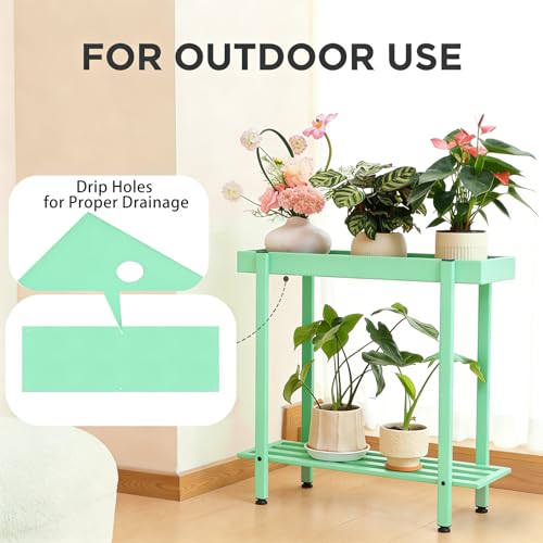 Honla Metal Plant Stand Indoor Outdoor,2 Tier Window Tall Plant Table Bench Shelf for Multiple Plants,26" L x 8.66" W x 24.40" H,Mint Green - color: Mint Green
