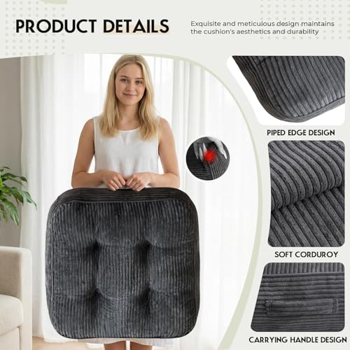 11" Thick Washable Floor Pillow for Adults, Yoga & Meditation Cushion with Handle, Square Large Pillows Seating with Removable Tufted Corduroy Cover for Tatami Living Room Board Games, Dark Gray - color: Dark Gray