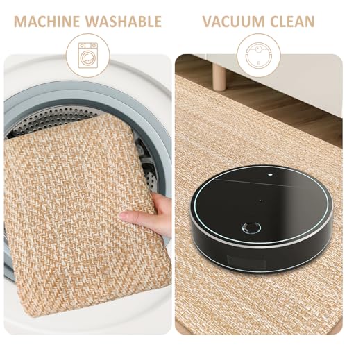 Runners for Hallways 2x5 ft Washable Kitchen Runner Non Slip Rubber Backed Hall Runners Cotton Entryway Runner Rugs Floor Carpet for Indoor Backdoor Bedroom Kitchen, Khaki/Ivory - color: Khaki/Ivory, size: 2x5