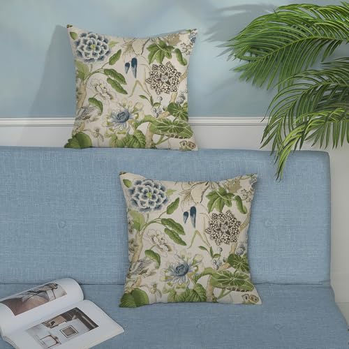 Sage Green Boho Pillow Covers 16x16 Inch 2 Pcs Blue Green Vintage Floral Bird Decor Throw Pillows Chinoiserie Flower Seasonal Outdoor Farmhouse Pillowcase Linen Cushion Cover for Couch Sofa - color: Green Blue Boho Floral Bird, size: 16" x 16" (Pack of 2)