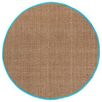 SAFAVIEH Area Rug 6' Round - Natural Fiber Collection - Natural & Turquoise, Seagrass, Basketweave Pattern with Border (NF114S) - color: Natural/Turquoise, size: 6' (Round)