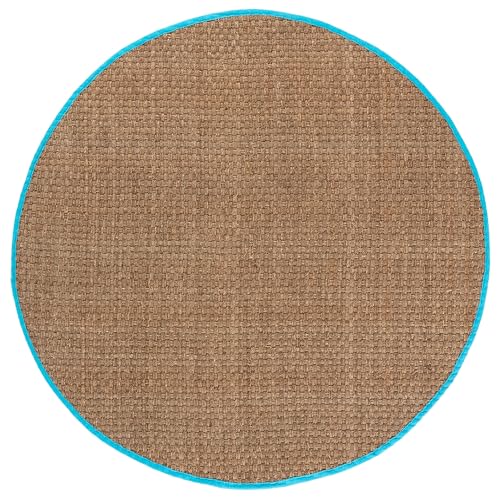 SAFAVIEH Area Rug 6' Round - Natural Fiber Collection - Natural & Turquoise, Seagrass, Basketweave Pattern with Border (NF114S) - color: Natural/Turquoise, size: 6' (Round)