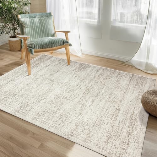 Srugn Washable Rugs 3x5 Area Rugs for Living Room,Bedroom- Non Slip Vintage Entryway Rug for Indoor Entry,Kitchen,Bathroom,Kids Girls Room,Home,Office,Ultra Soft Faux Wool Laundry Room Small Carpets - color: Beige-ivory-cream-brown-camel, size: 3' x 5' (R