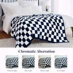 Checkered Throw Blanket, Dark Blue Soft Cozy Fluffy Knitted Throw Blankets for Couch, Sofa, Bed, Chair, Warm Fuzzy Travel Picnic Lightweight Plaid Blanket, 50x70 inches - color: Dark Blue, size: 50×70 Inch