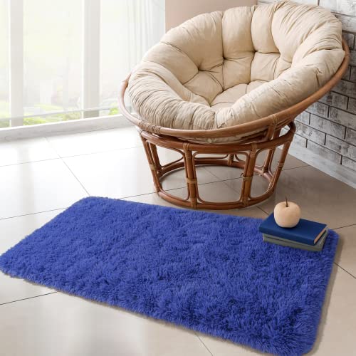 Chicrug Soft Runner Rug for Bedroom Living Room Plush Fluffy Rug 2x4 Feet, Shag Furry Runner Rug Carpet Non Shedding for Nursery Children Kids Girls Room Home Decorative, Navy - color: Navy, size: 2' x 4' (Runner)
