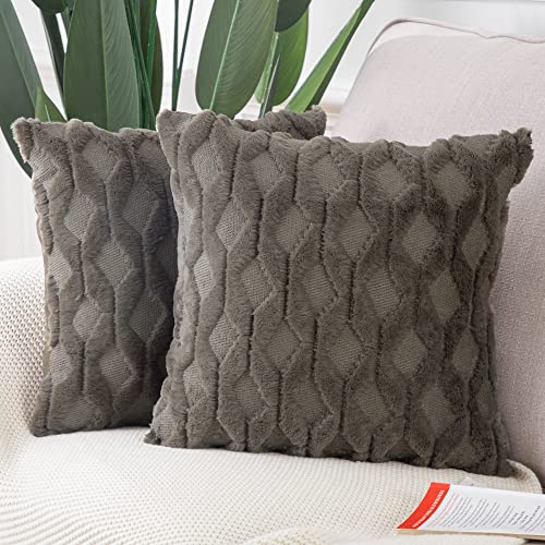 MADIZZ Set of 2 Soft Polyester Short Wool Velvet Decorative Throw Pillow Covers 26x26 inch Dark Taupe Square Luxury Style Cushion Cases European Pillow Shell for Sofa Bedroom - color: Dark Taupe, size: 26" x 26" (Pack of 2)