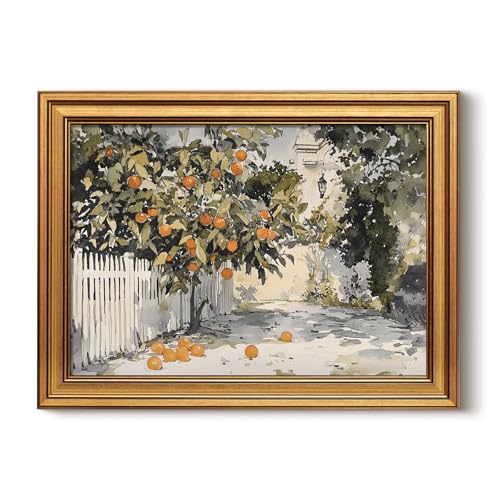 HUARCEY Gold Framed Vintage Wall Art for Living Room Country Orange Trees Earthy Room Decor Aesthetic Oil Painting Wall Picture Farmhouse Canvas Print Artwork for Kitchen Bedroom Bathroom Decor 12x16 - color: Orange Tree, size: 16"L x 12"W