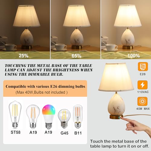 Modern Ceramic Table Lamps Set of 2 for Nightstand, Touch Dimmable Small Bedroom Lamp for Night Stands, Living Room, Kids Room (Gold of 2 Pack) - color: Gold of 2 Pack