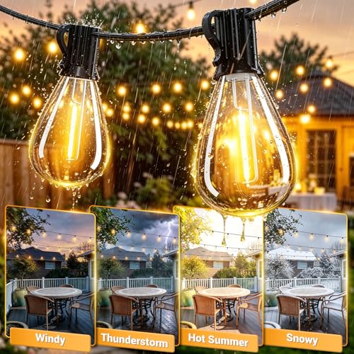 120FT Outdoor String Lights, 30+2 LED Shatterproof Bulbs with Remote & Timer,2700K Dimmable Waterproof Hanging Decor for Backyard, Garden, Porch, Balcony, Wedding Party Lighting - color: Warm White-2700K, size: 120 FT