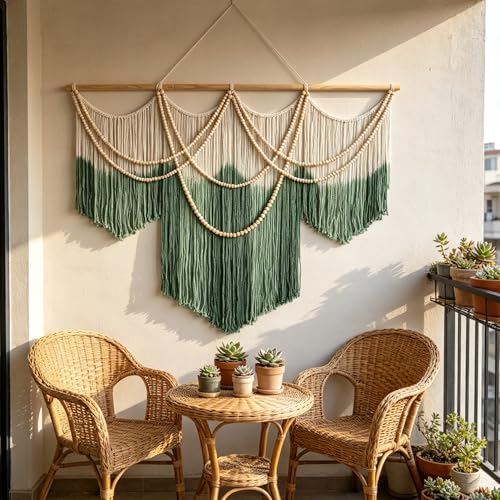 RUIZHIXUAN Large Macrame Wall Hanging Macrame Tie-dye Wall Hangings Tapestry Cotton Textile Boho Wall Decor Art Bedroom headboard Handwoven 59" Wx43” L (Tie-dye green) - color: Tie-dye green