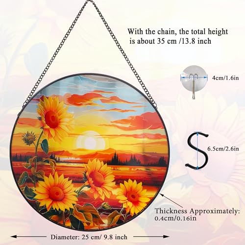 Sunflower Suncatcher Hanging Stained Glass Window Decor, Sunset Sun Catcher Wall Decor for Flower Lovers, Birthday Christmas Thanksgiving Sunflower Gift (25cm/9.8'') - color: Sunflower