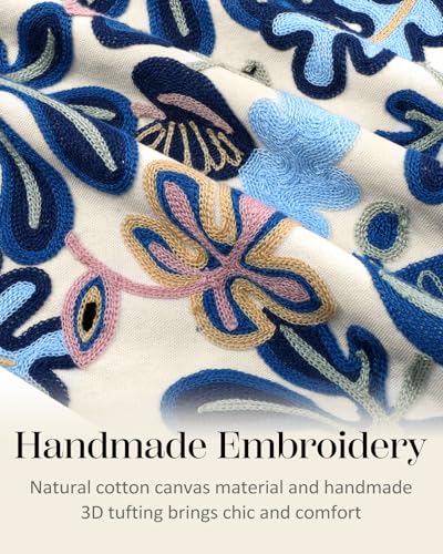 Embroidered Throw Pillow Cover - 18x18 Decorative Pillow Cover with Zipper Aesthetic Cute Design Boho Spring Summer Throw Pillowcase for Living Room Couch Sofa Bed, Abstract - color: Abstract, size: 18" x 18" (Pack of 1)