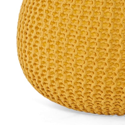 Round Pouf Ottoman, 18" Bordeaux Knitted Cotton Woven Round Pouf, Sofa Footrest Suitable for Living Room, Bedrooms, Home, Offices (Yellow) - color: Yellow