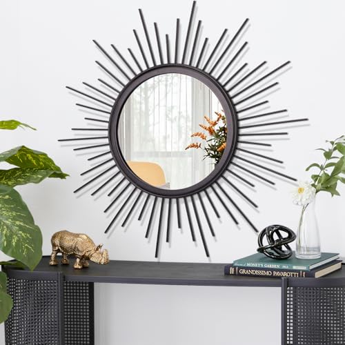 Sunburst Wall Mirror, Black Large Spoked Wall Decor Mirror Bohemian Home Round Modern Metal Wall Art Mirror for Living Room Hallway Bedroom Bathroom 24" x 24" - color: Sunburst-black, size: 24"L x 24"W