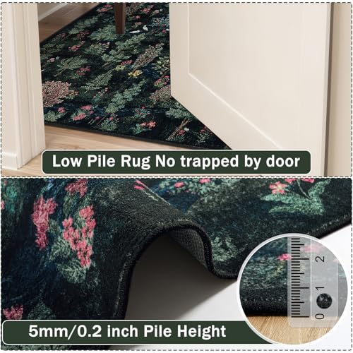 Beeiva 5x7 Area Rugs for Bedroom, Dark Green Boho Forest Washable Rugs 5x7 for Dining Room, Stain Resistant Non-Slip Botanical Print Playroom Rug for Kids Room Nursery Living Room(Dark Green,5x7ft) - color: Dark Green-forest, size: 5' x 7' (Rectangular)