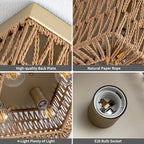 Rpzloila Rattan Ceiling Light, 4-Light Boho Light Fixture, Square Flush Mount Ceiling Light for Bedroom, Hallway, Entryway, Kitchen, Living Room - color: Gold, size: 4-Light-Square